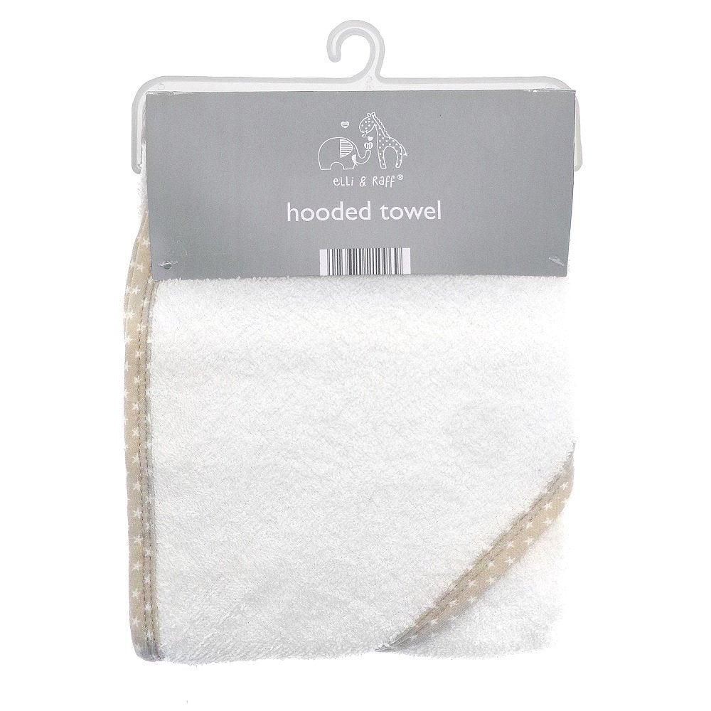 Baby Hooded Towel – White Cotton with Star Trim