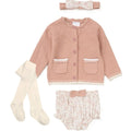 Baby Girls 4-Piece Cotton Outfit – Knitted Cardigan, Bloomers, Tights & Headband (0–12 Months)