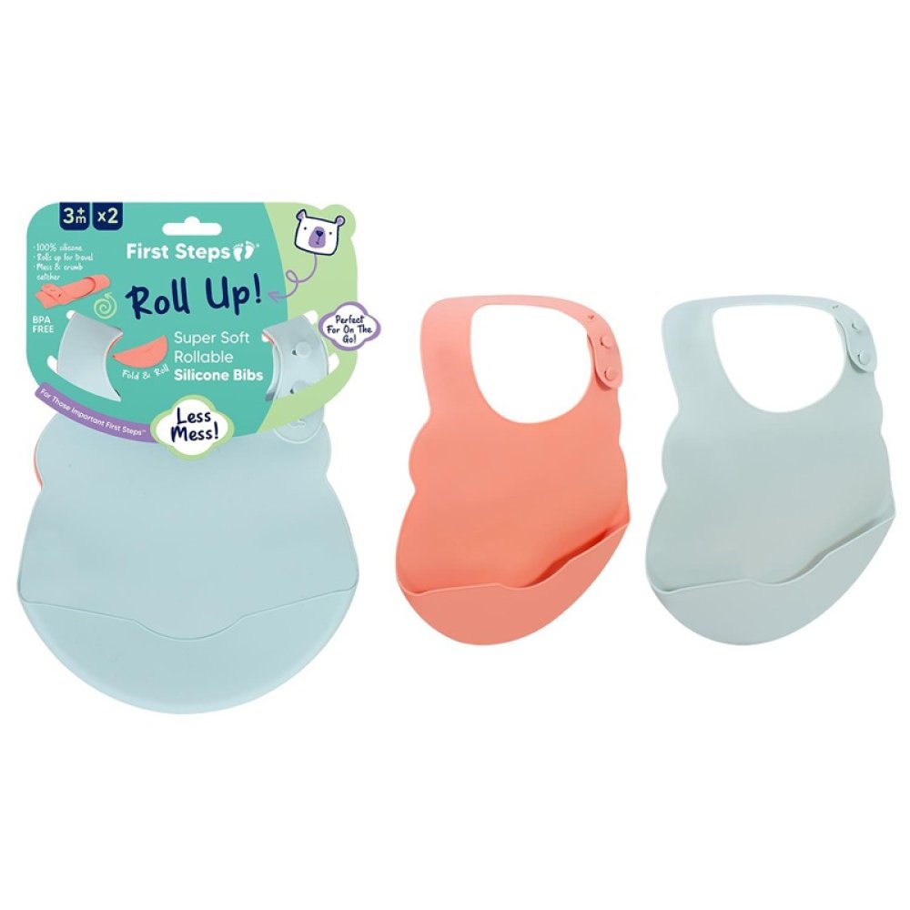 2 Pack Silicone Baby Bibs – Waterproof Roll-Up Feeding Bibs (3+ Months)