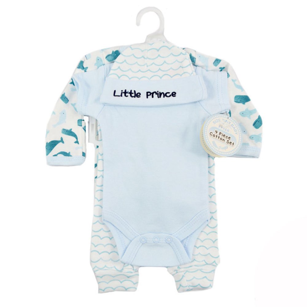 4 Piece Baby Boy Set – 100% Cotton Tiny Baby Outfit (Whale Print)