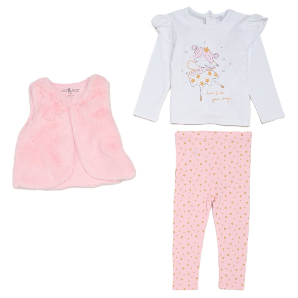 3-Piece Baby Girl Outfit (Pink Fairy Gilet Set)