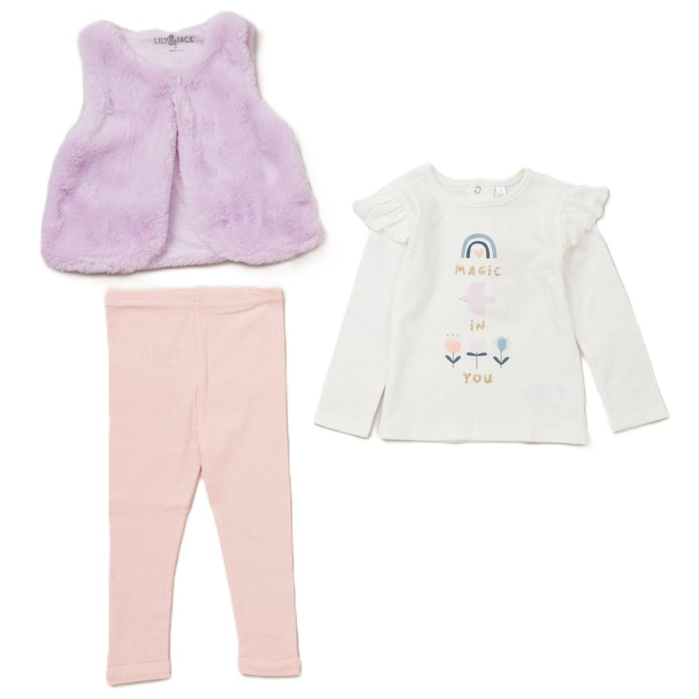 3-Piece Baby Girl Outfit (Fluffy Gilet Set)