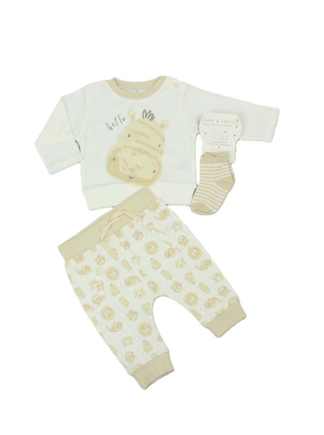 Unisex Baby 2-Piece Outfit Set with Socks – Neutral Animal Print