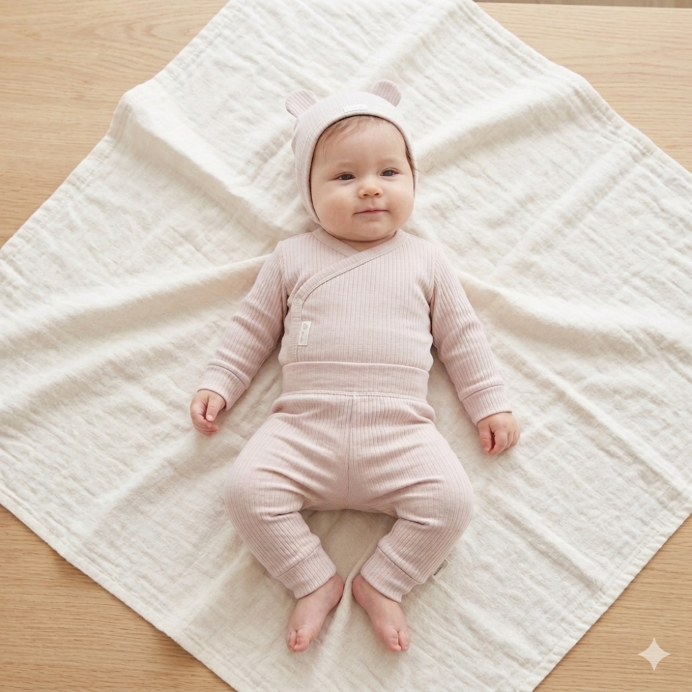 Unisex Organic Cotton 3 Piece Baby Set – Beige