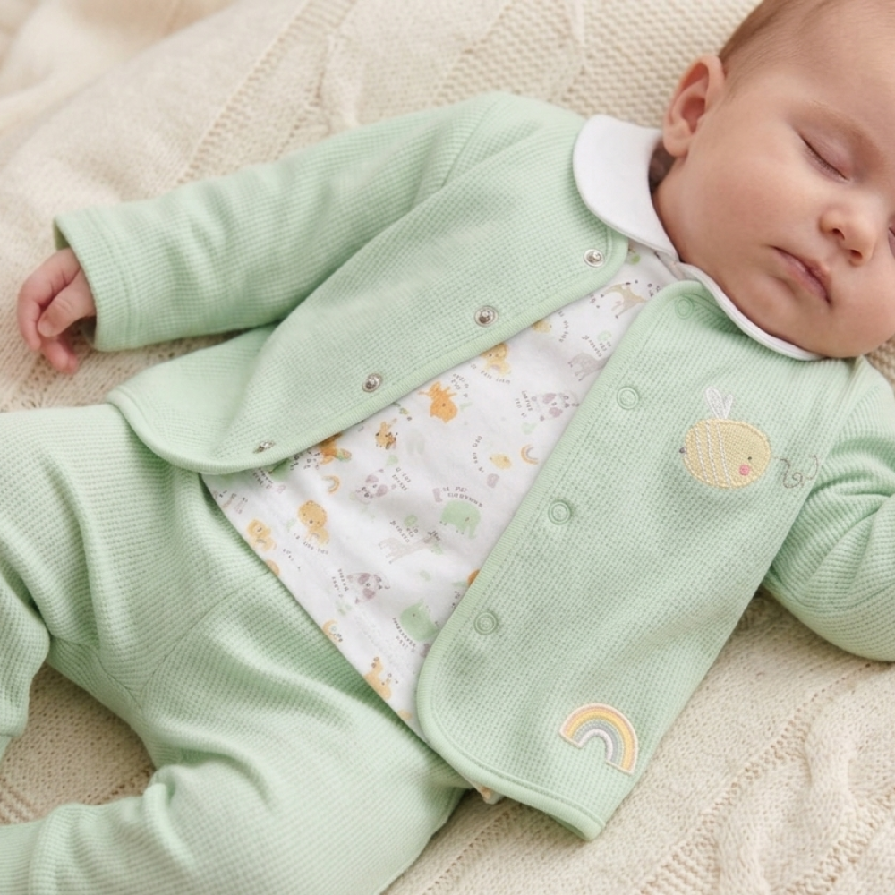 Baby Sage 3 Piece Outfit Set – Unisex Cotton Blend