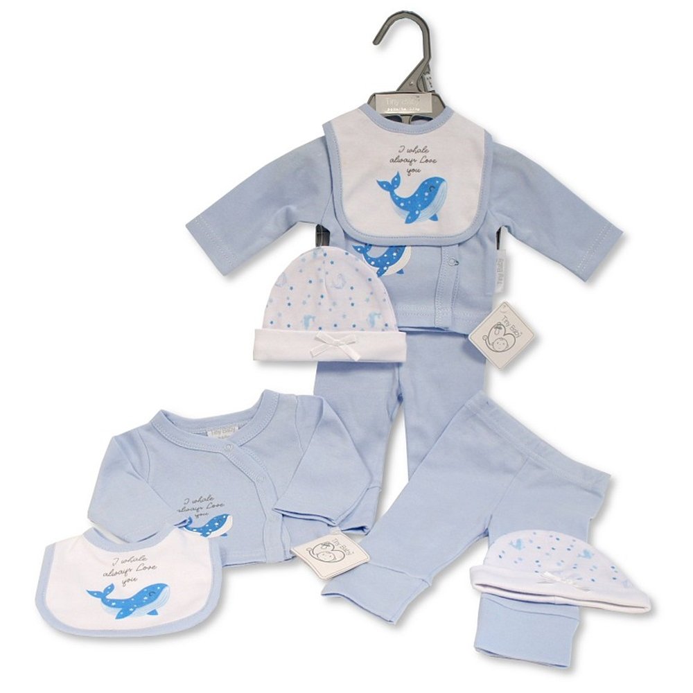 6 Piece Gift Set – Blue Whale (100% Cotton, Premature/Newborn)
